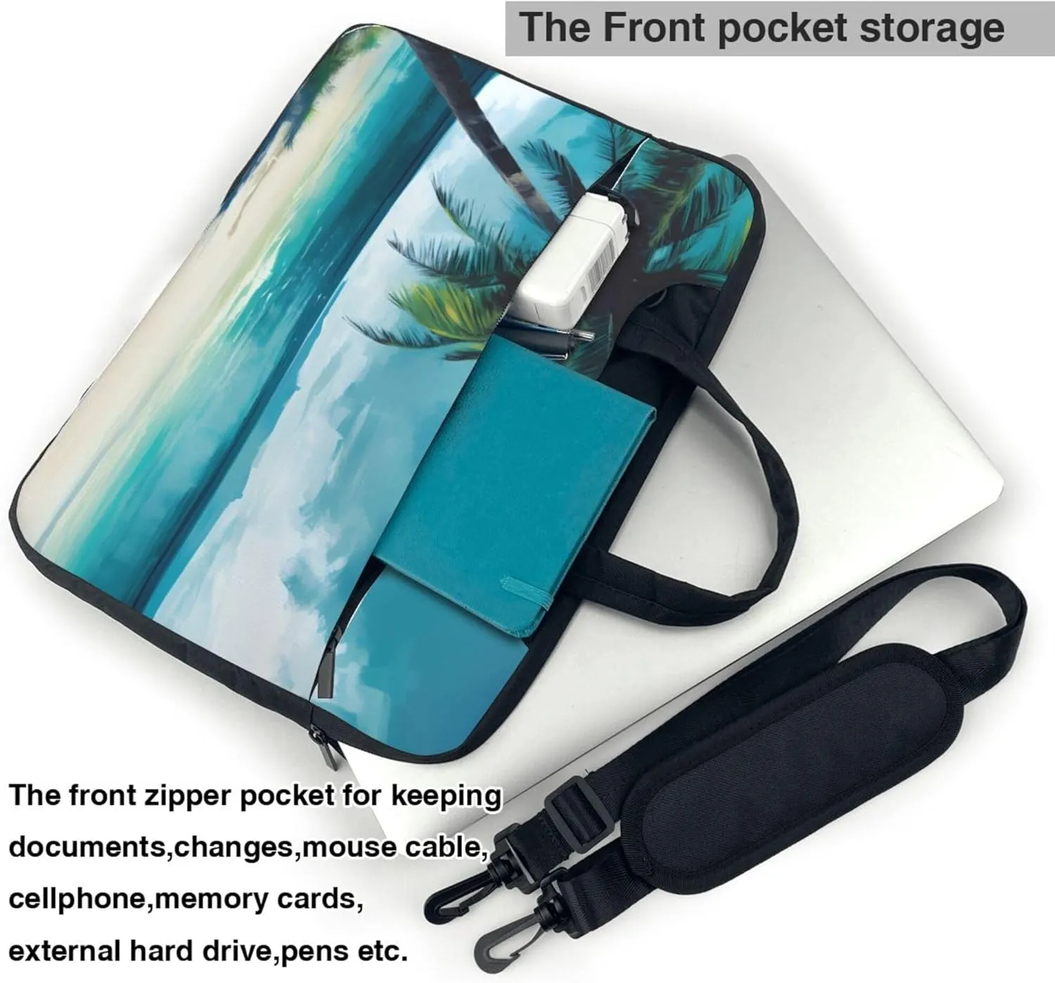 Beach Palm Tree Laptop Shoulder Bag for Women, Laptop Sleeve Case Durable Computer Bag