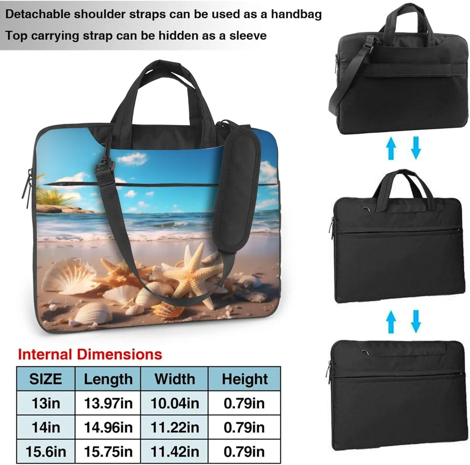 Beach Starfish Ocean Seashell Laptop Shoulder Bag for Women, Laptop Sleeve Case Durable Computer Bag