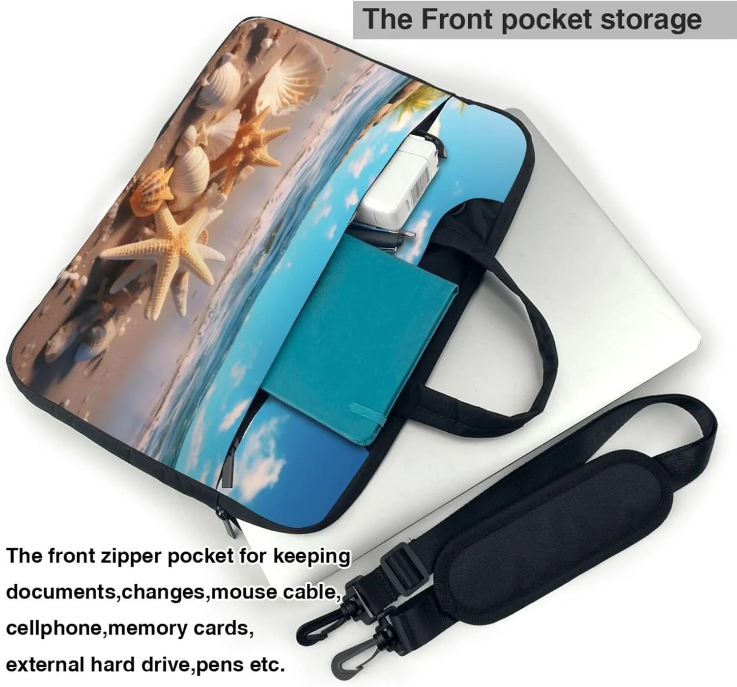 Beach Starfish Ocean Seashell Laptop Shoulder Bag for Women, Laptop Sleeve Case Durable Computer Bag