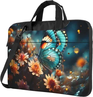 Beautiful Butterfly Flowers Laptop Shoulder Bag for Women, Laptop Sleeve Case Durable Computer Bag