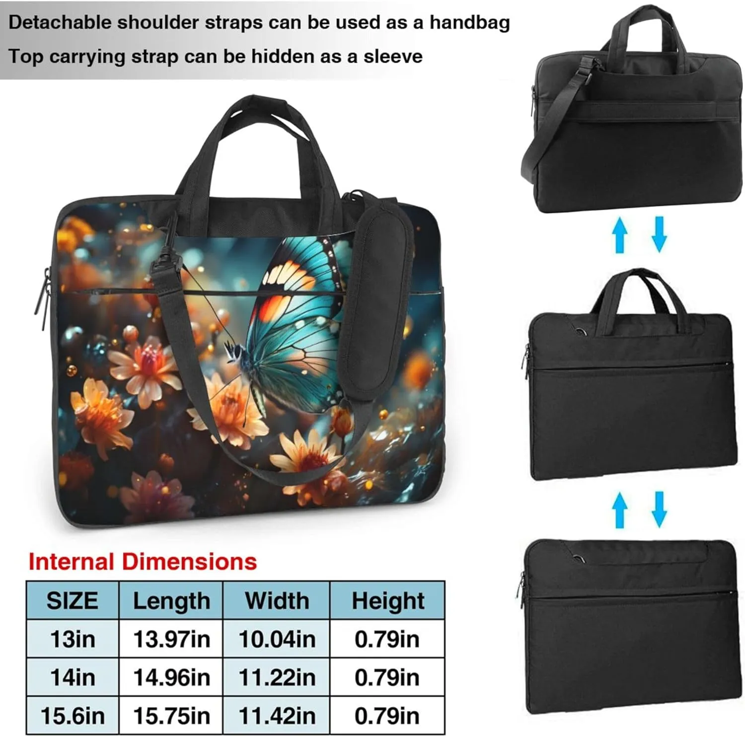 Beautiful Butterfly Flowers Laptop Shoulder Bag for Women, Laptop Sleeve Case Durable Computer Bag