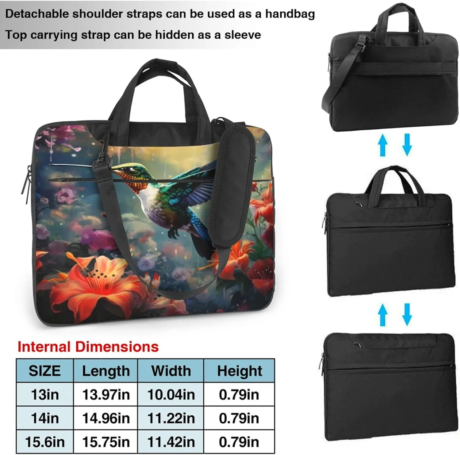 Bird Hummingbird Flower Laptop Shoulder Bag for Women, Laptop Sleeve Case Durable Computer Bag
