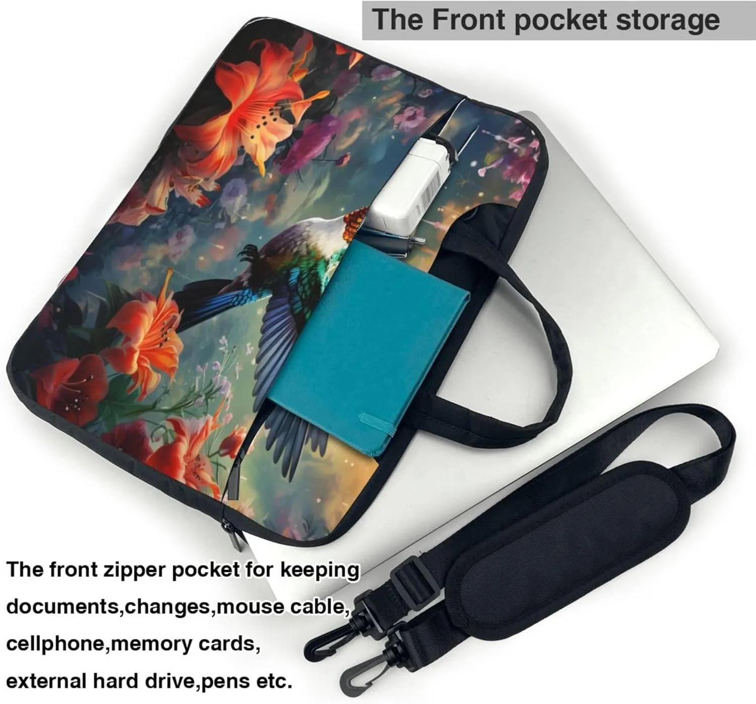 Bird Hummingbird Flower Laptop Shoulder Bag for Women, Laptop Sleeve Case Durable Computer Bag