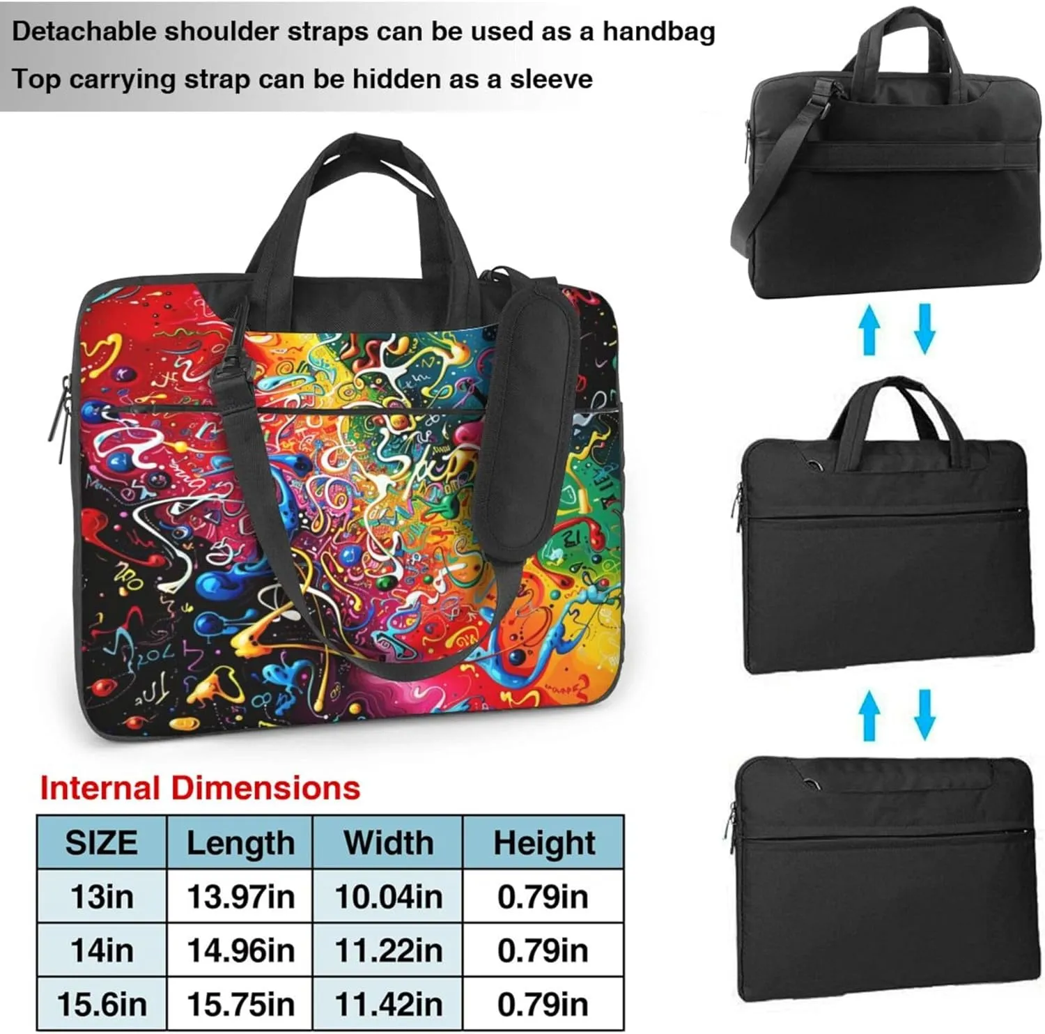 Black Abstract Math Laptop Shoulder Bag for Women, Mathematical Laptop Sleeve Case Durable Computer Bag