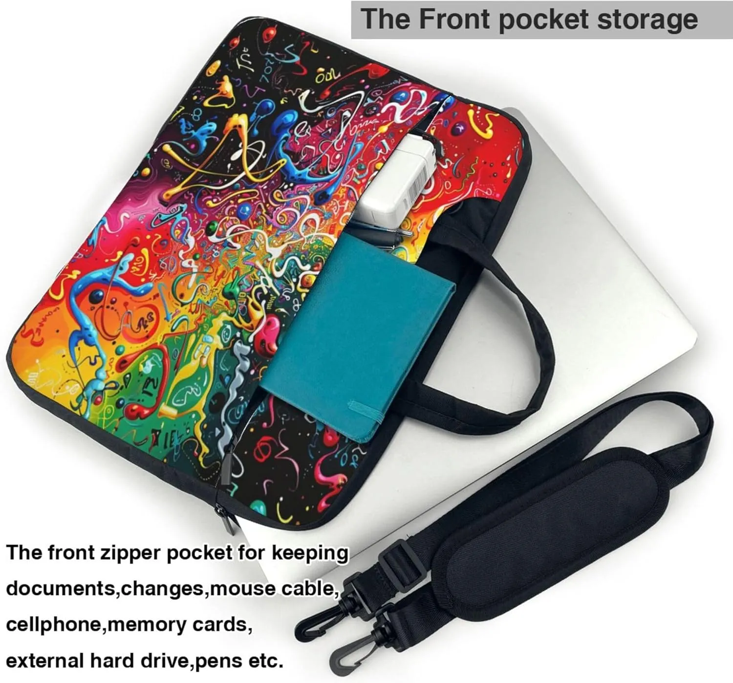 Black Abstract Math Laptop Shoulder Bag for Women, Mathematical Laptop Sleeve Case Durable Computer Bag