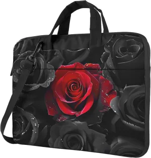 Black and Red Roses Laptop Shoulder Bag for Women, Laptop Sleeve Case Durable Computer Bag
