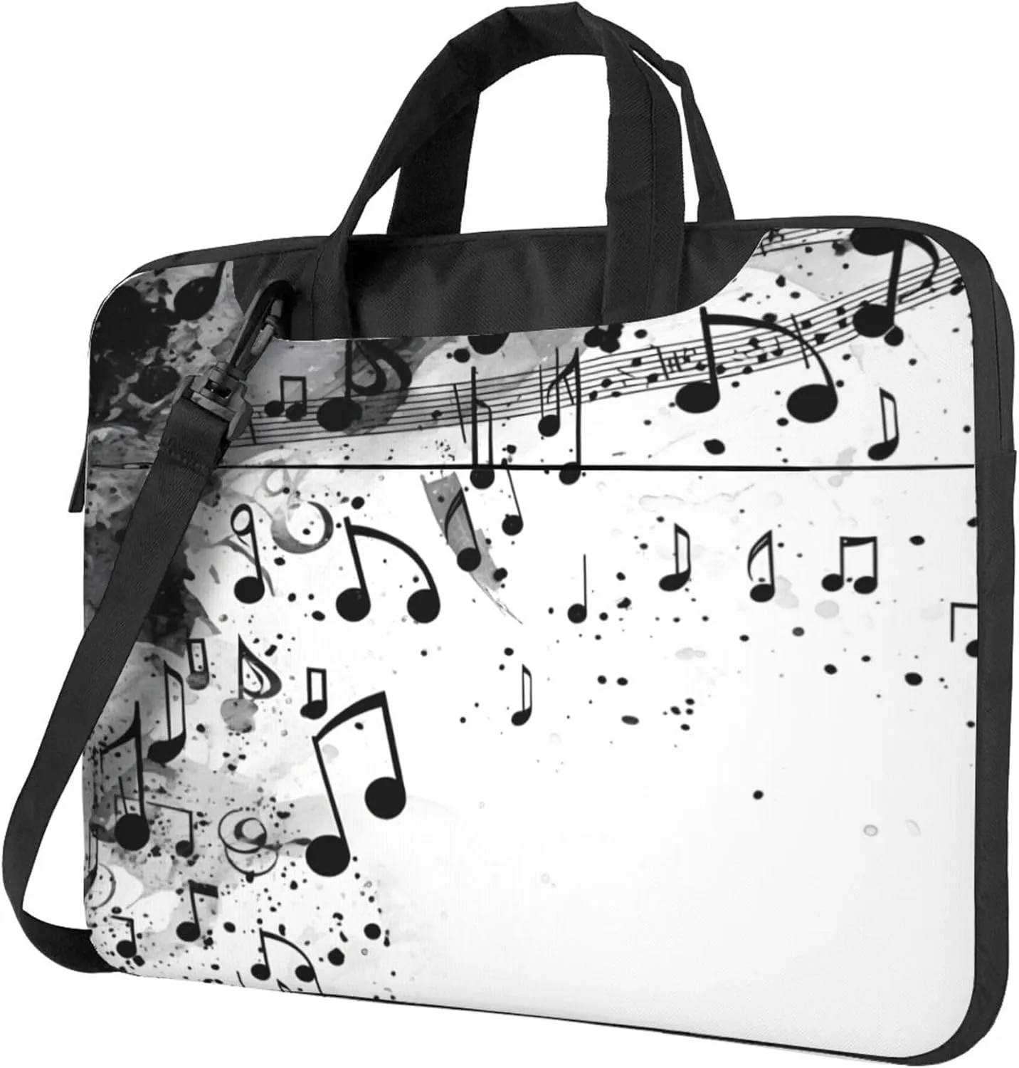 Black and White Music Notes Laptop Shoulder Bag for Women, Laptop Sleeve Case Durable Computer Bag