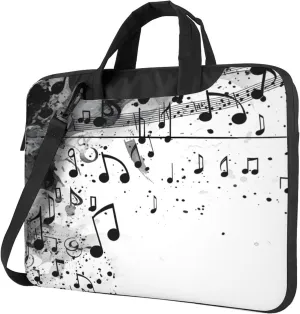 Black and White Music Notes Laptop Shoulder Bag for Women, Laptop Sleeve Case Durable Computer Bag