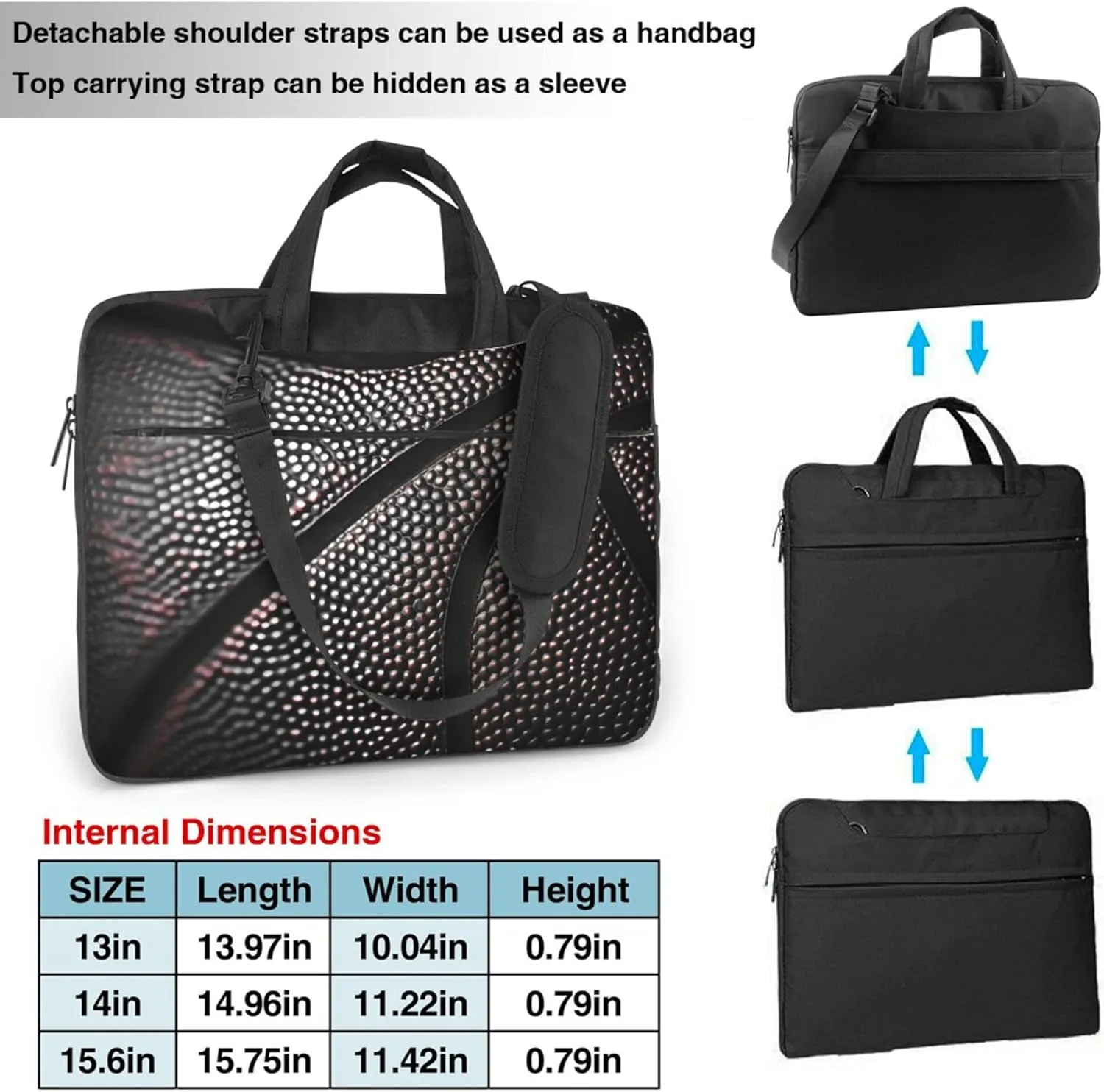 Black Basketball Ball Print Laptop Shoulder Bag for Women, Laptop Sleeve Case Durable Computer Bag