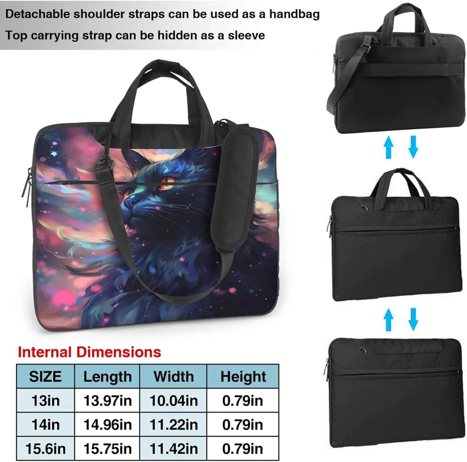 Black Cat Cute Animal Laptop Shoulder Bag for Women, Laptop Sleeve Case Durable Computer Bag