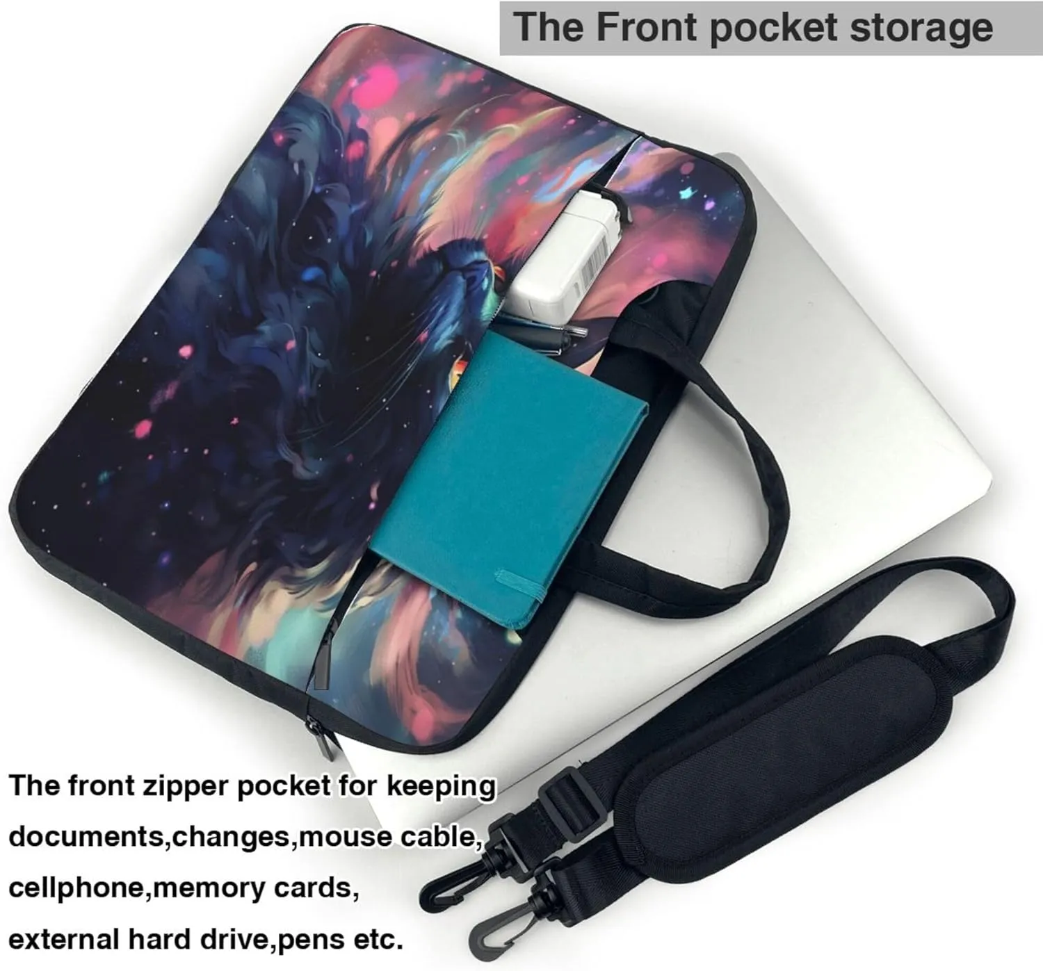 Black Cat Cute Animal Laptop Shoulder Bag for Women, Laptop Sleeve Case Durable Computer Bag