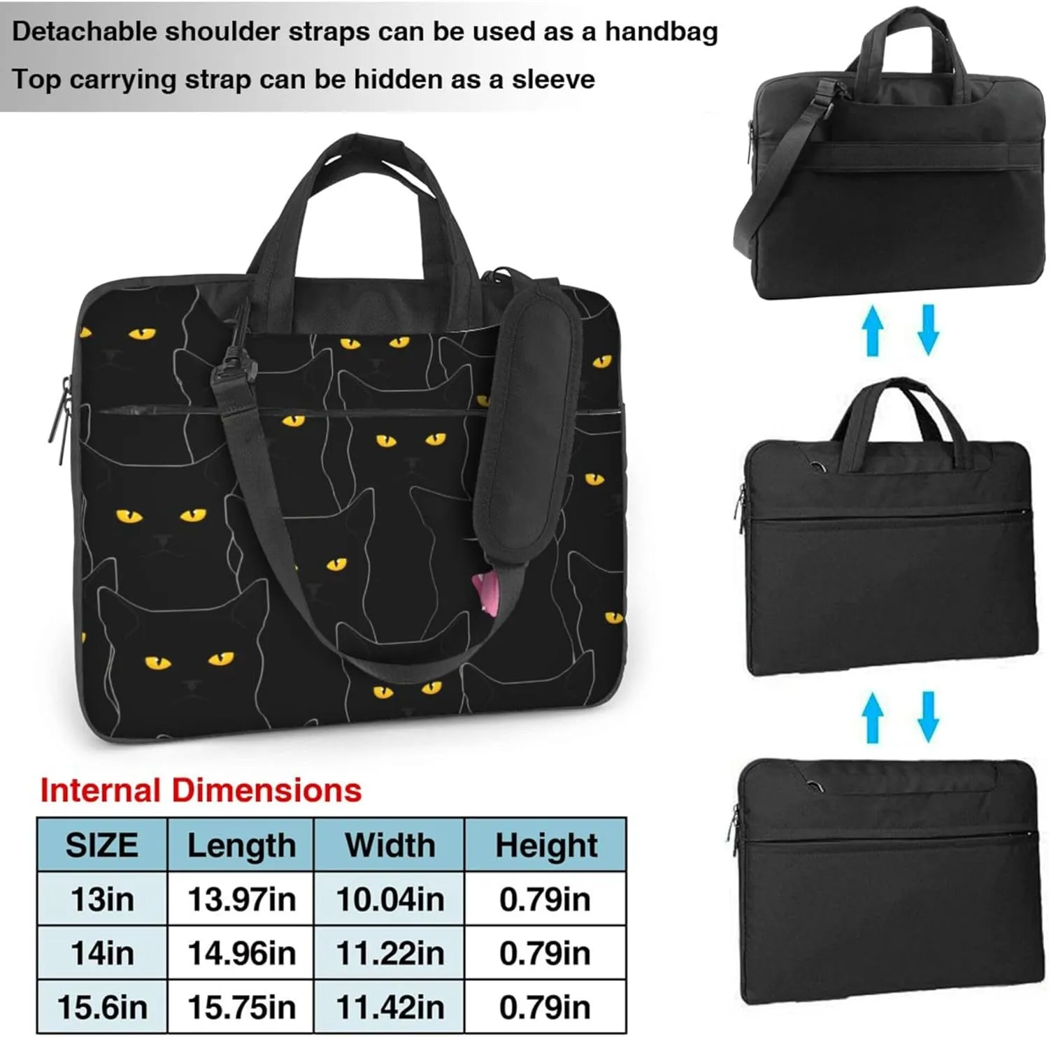 Black Cat Laptop Shoulder Bag for Women, Funny Cat Laptop Sleeve Case Durable Computer Bag