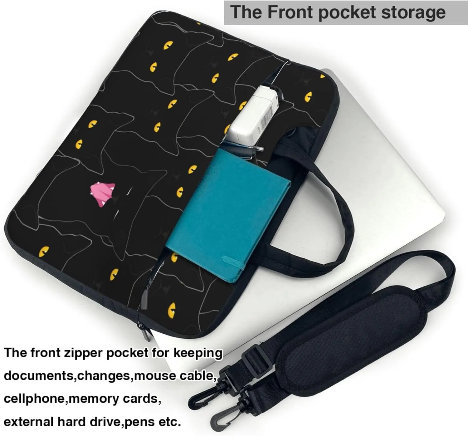 Black Cat Laptop Shoulder Bag for Women, Funny Cat Laptop Sleeve Case Durable Computer Bag