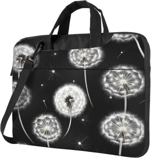 Black Dandelion Painted Laptop Shoulder Bag for Women, Laptop Sleeve Case Durable Computer Bag