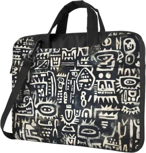 Black Ethnic Pattern Laptop Shoulder Bag for Women, Abstract Painted Laptop Sleeve Case Durable Computer Bag