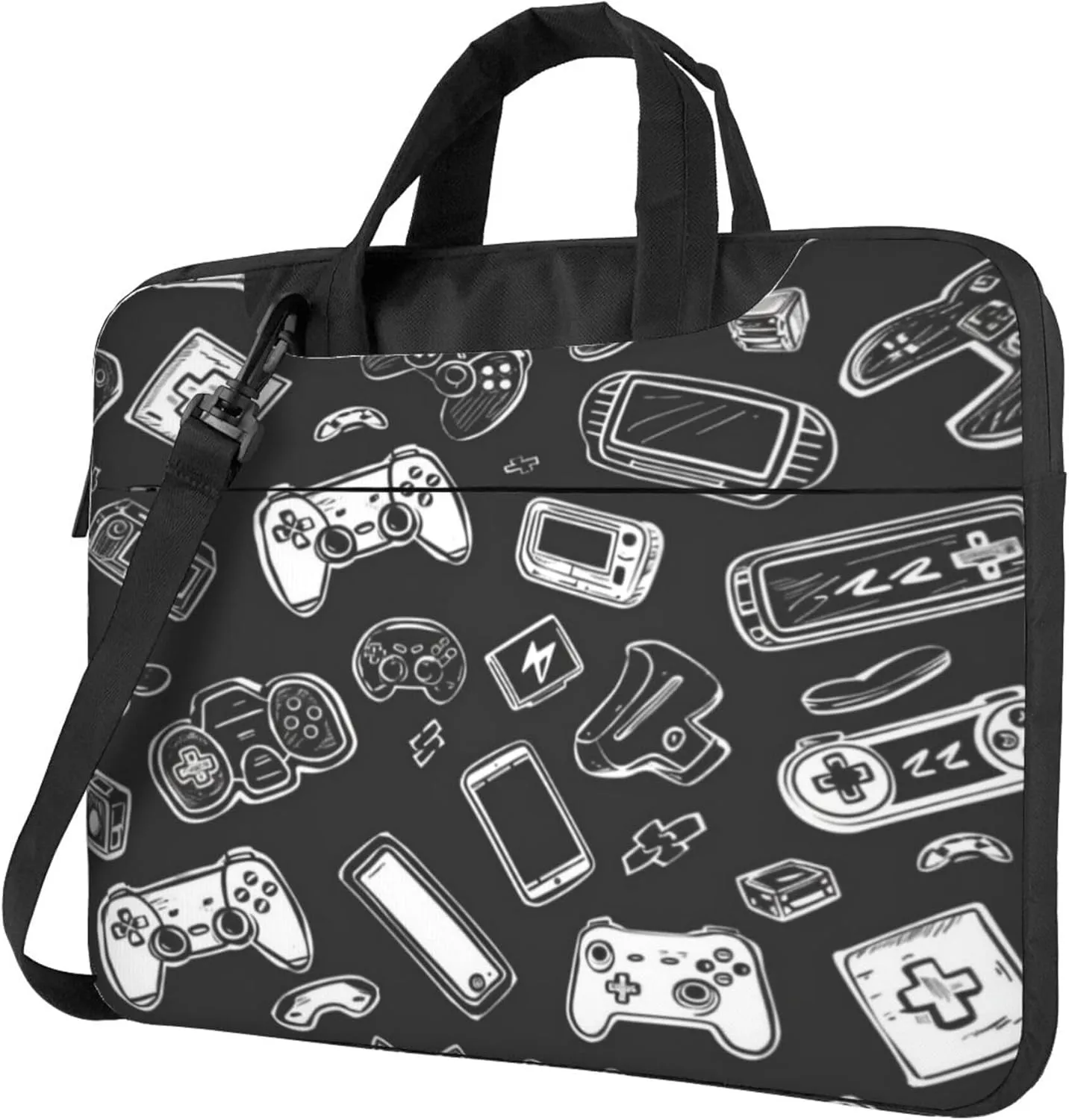 Black Gamepad Laptop Shoulder Bag for Women, Game Pattern Laptop Sleeve Case Durable Computer Bag