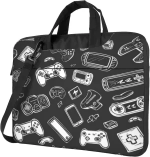 Black Gamepad Laptop Shoulder Bag for Women, Game Pattern Laptop Sleeve Case Durable Computer Bag