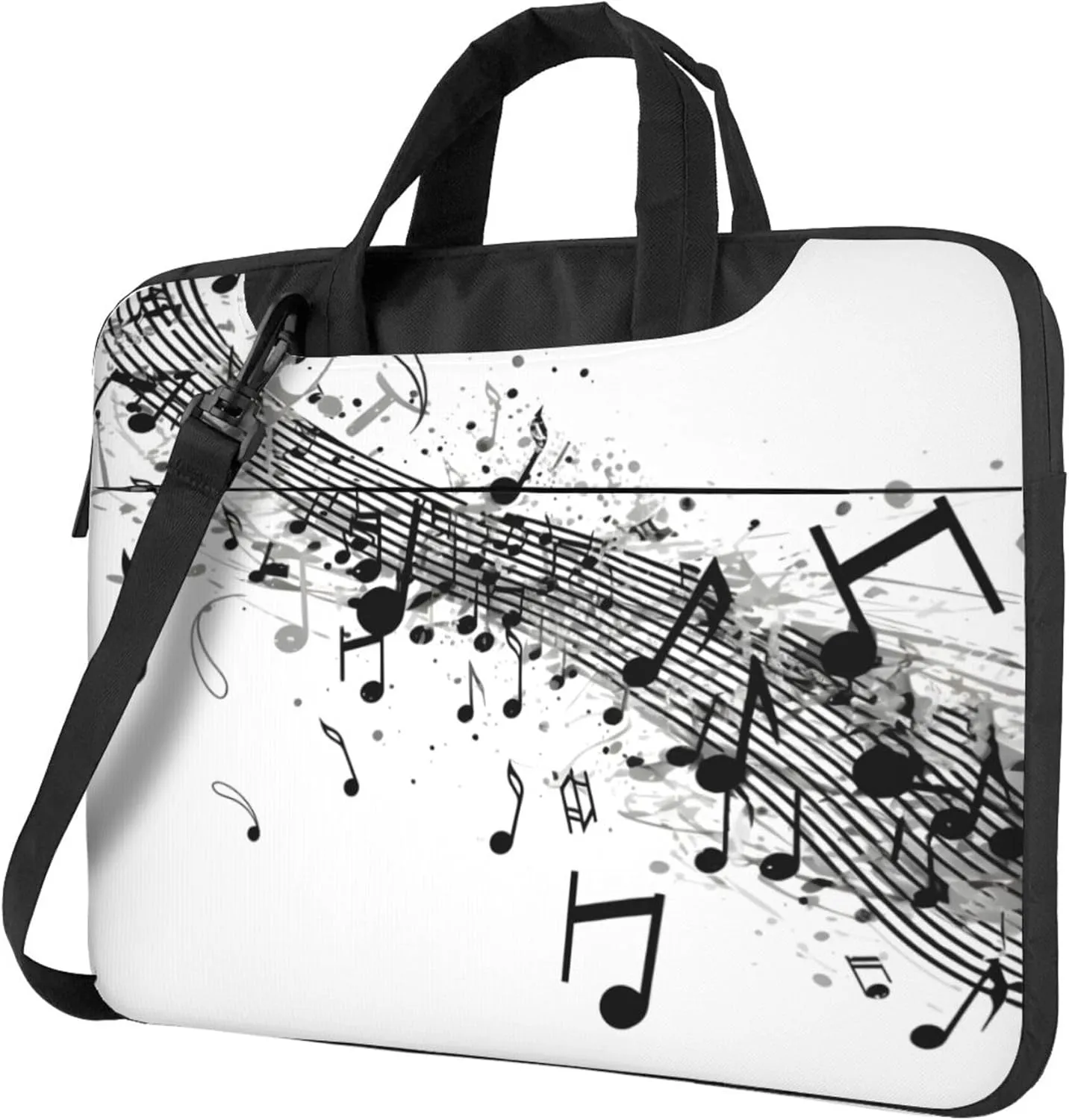 Black Music Note Pattern Laptop Shoulder Bag for Women, Laptop Sleeve Case Durable Computer Bag