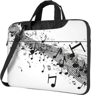 Black Music Note Pattern Laptop Shoulder Bag for Women, Laptop Sleeve Case Durable Computer Bag