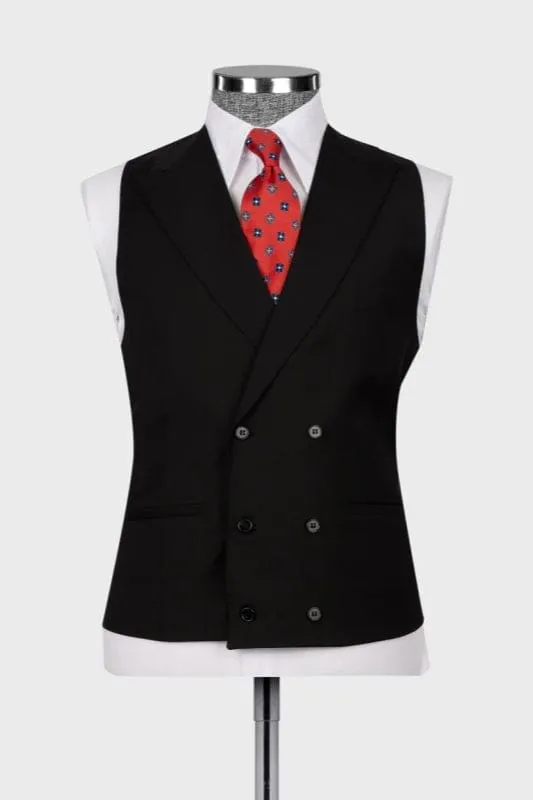 Black Peaked Lapel Three Pieces Slim Fit Wedding Suits Best Man Tuxedo