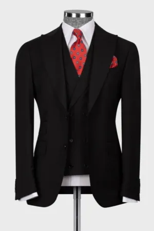 Black Peaked Lapel Three Pieces Slim Fit Wedding Suits Best Man Tuxedo