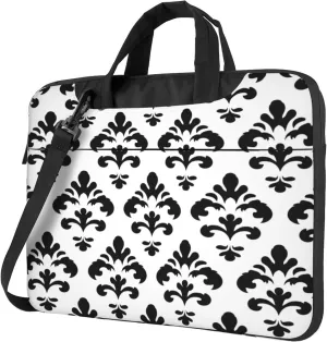 Black White Ethnic Flower Laptop Shoulder Bag for Women, Laptop Sleeve Case Durable Computer Bag