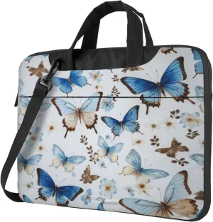 Blue Butterfly Laptop Shoulder Bag for Women, Butterflies Painted Laptop Sleeve Case Durable Computer Bag