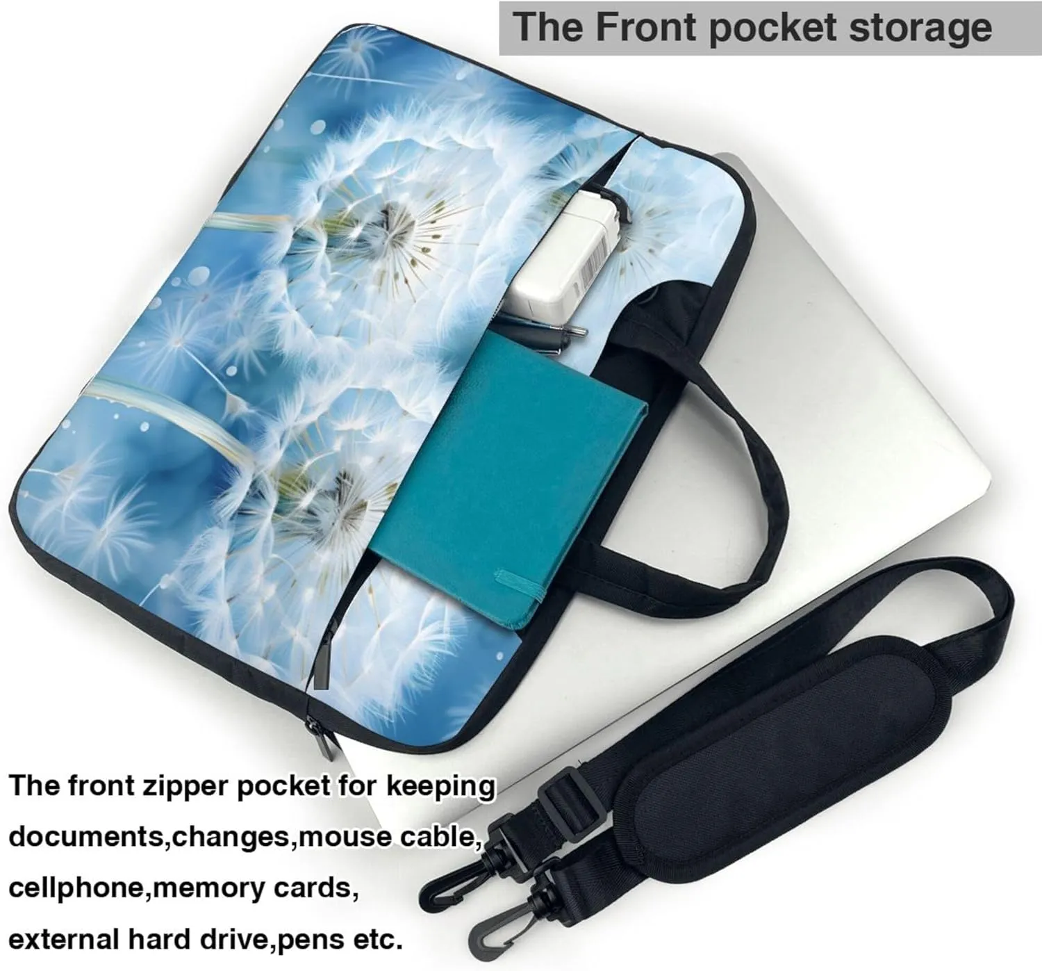 Blue Dandelion Abstract Flowers Laptop Shoulder Bag for Women, Laptop Sleeve Case Durable Computer Bag