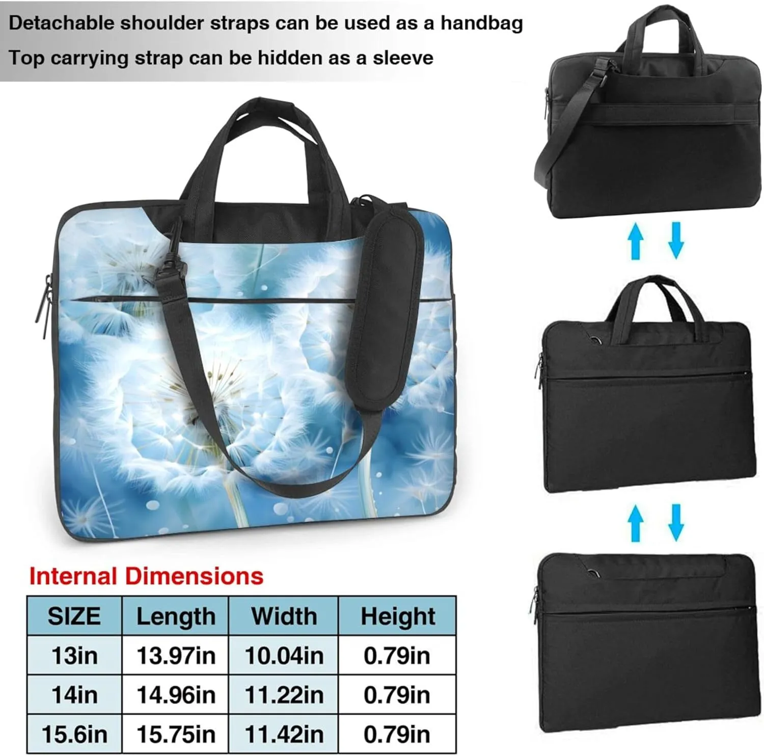 Blue Dandelion Abstract Flowers Laptop Shoulder Bag for Women, Laptop Sleeve Case Durable Computer Bag