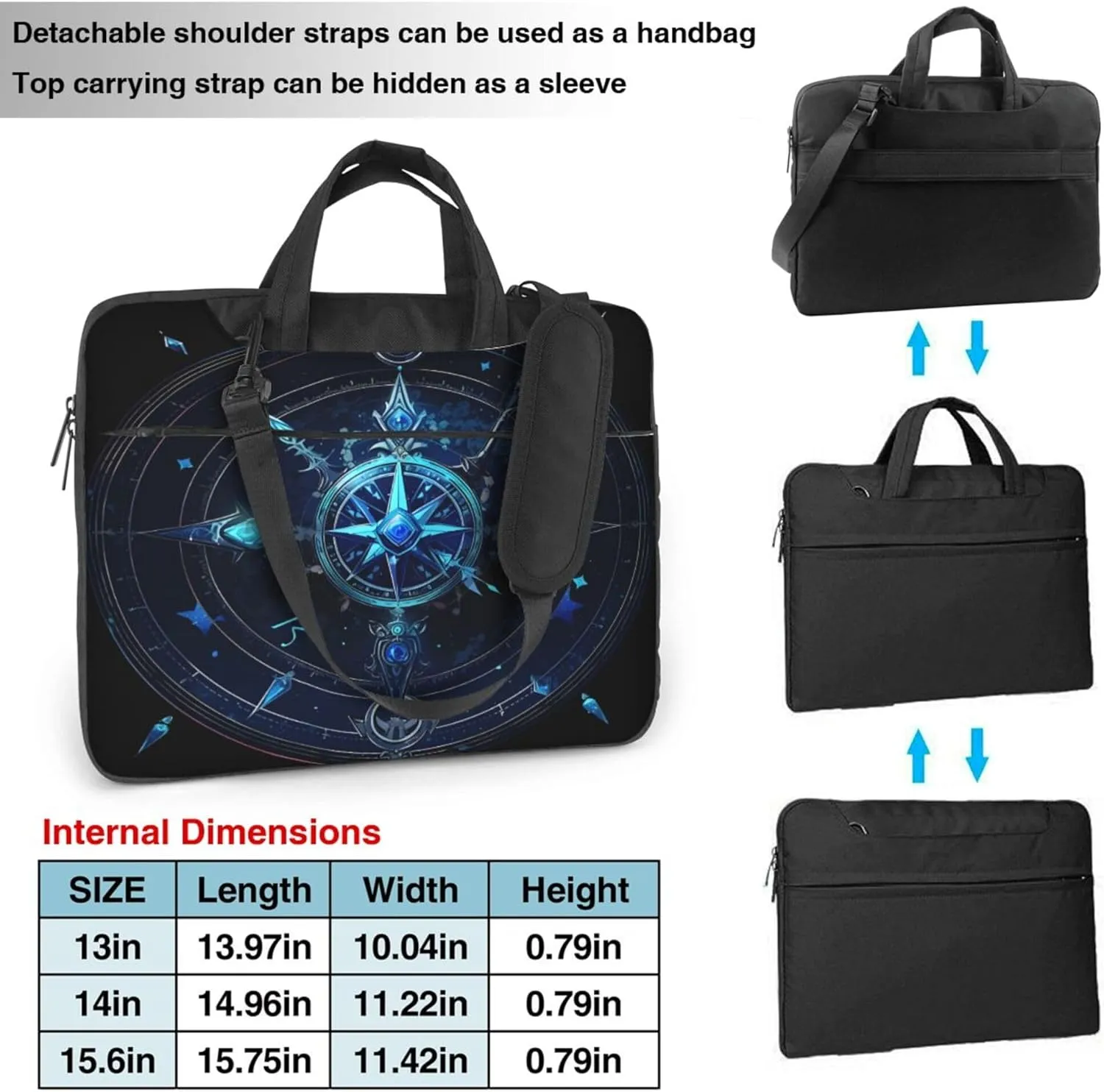 Blue Ethnic Compass Pattern Laptop Shoulder Bag for Women, Laptop Sleeve Case Durable Computer Bag