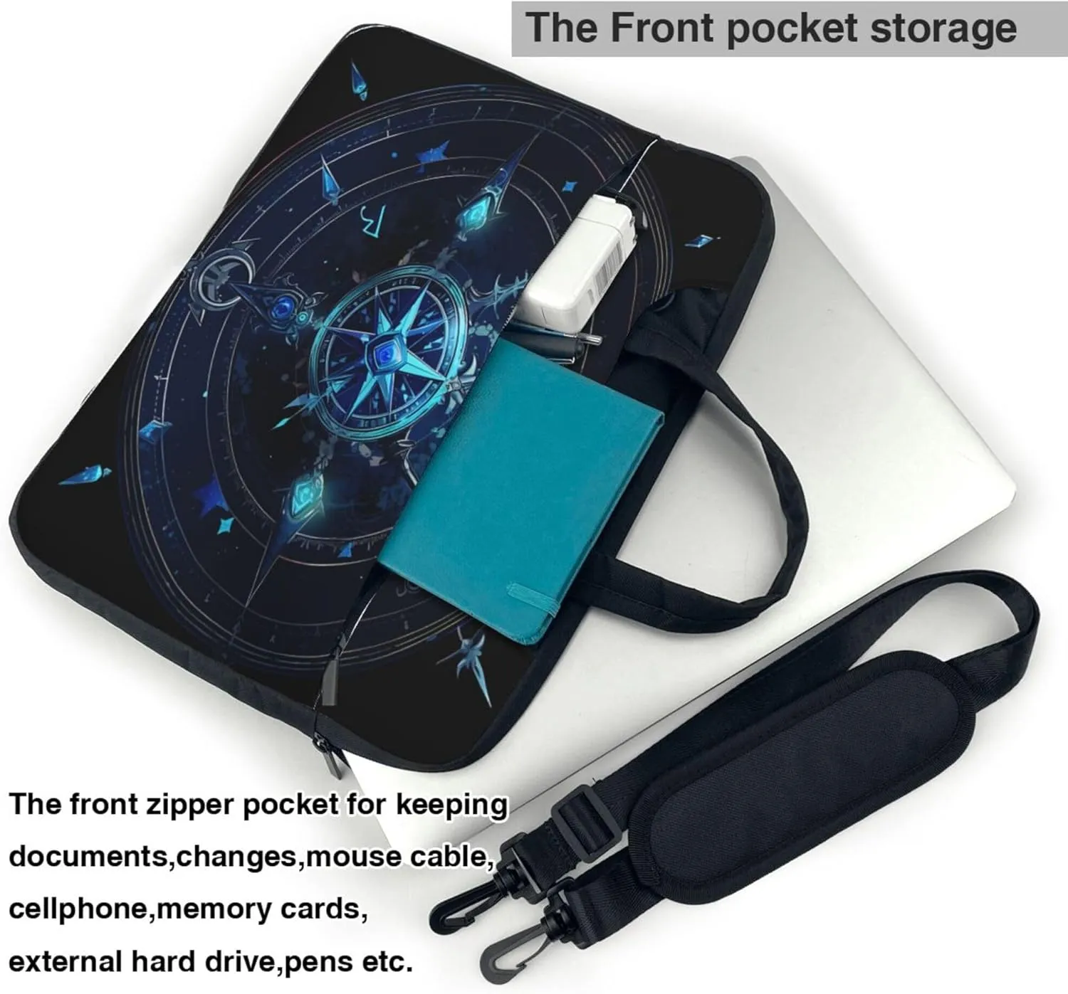 Blue Ethnic Compass Pattern Laptop Shoulder Bag for Women, Laptop Sleeve Case Durable Computer Bag