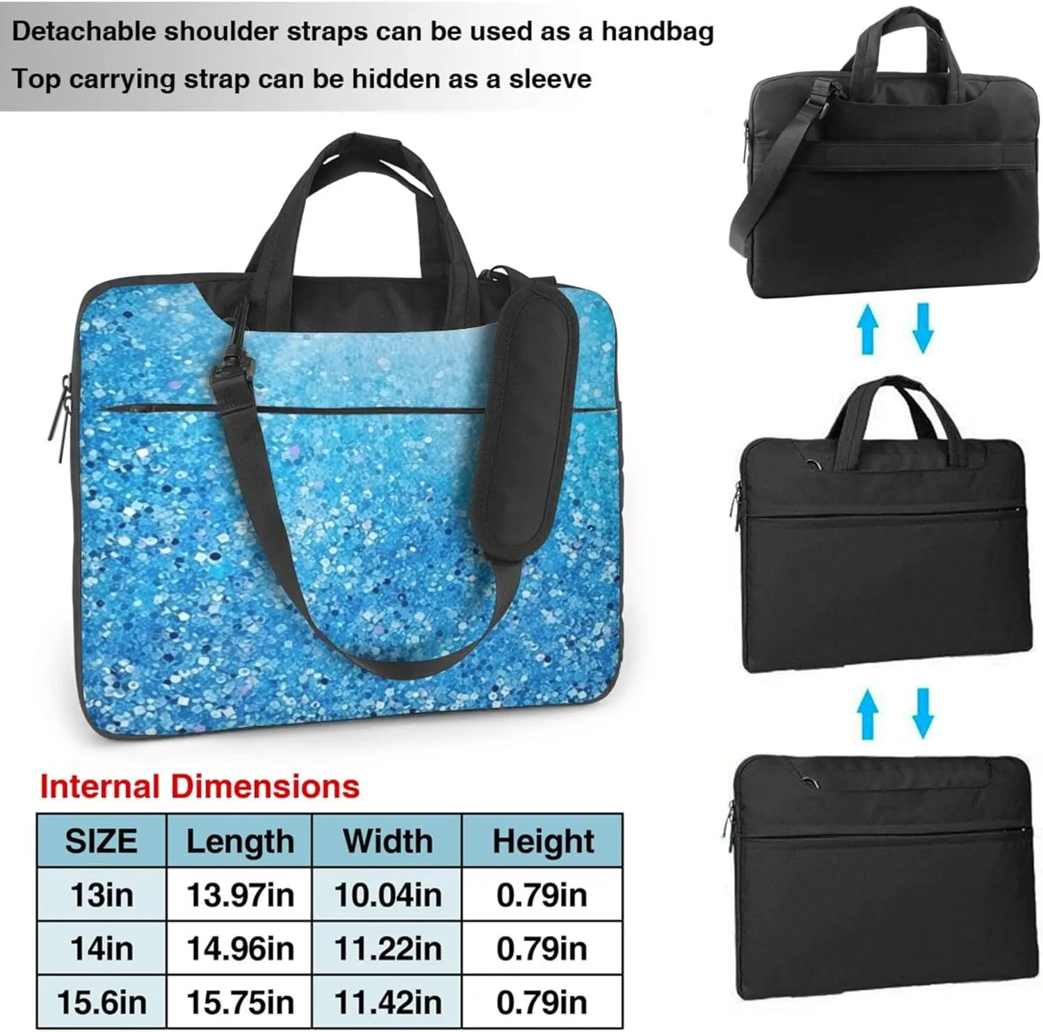 Blue Glitter Laptop Shoulder Bag for Women, Galaxy Glitter Laptop Sleeve Case Durable Computer Bag