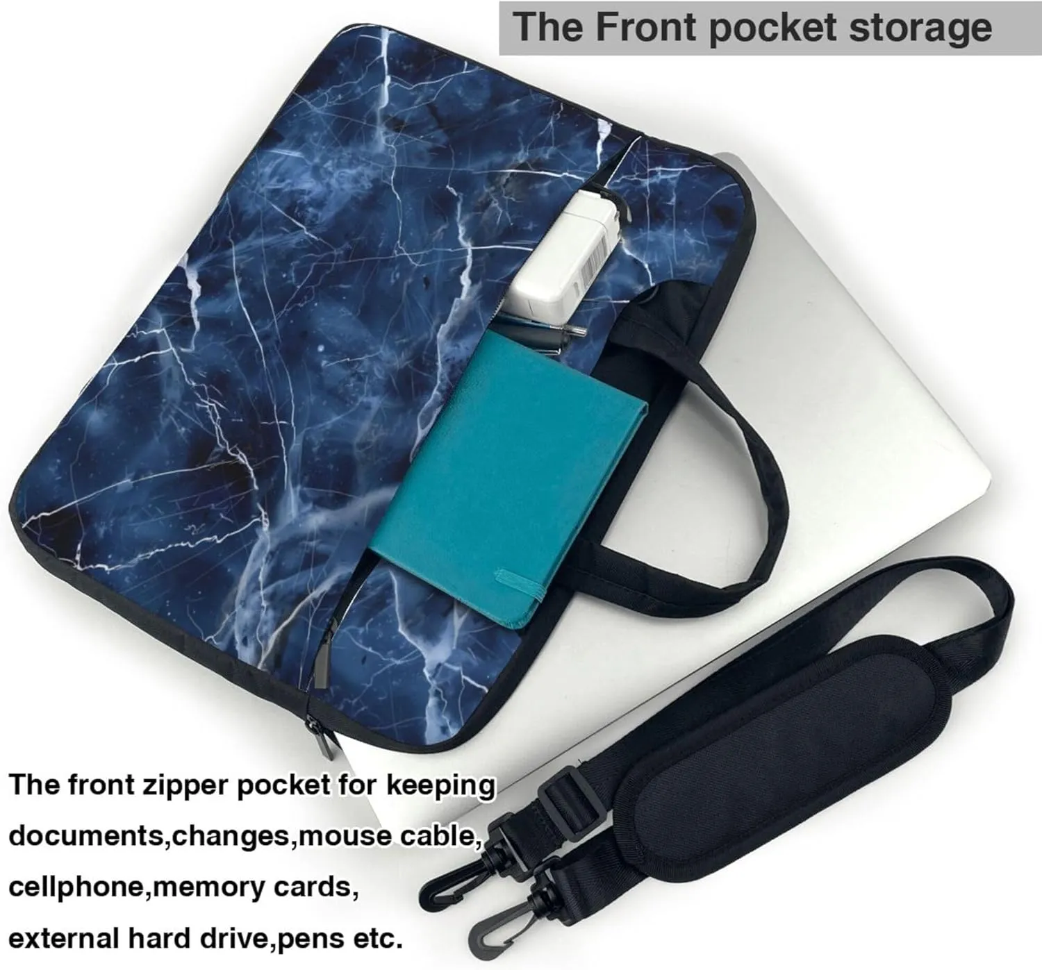 Blue Marble Texture Laptop Shoulder Bag for Women, Laptop Sleeve Case Durable Computer Bag