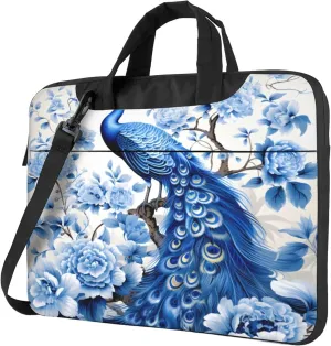 Blue Peacock Floral Laptop Shoulder Bag for Women, Laptop Sleeve Case Durable Computer Bag