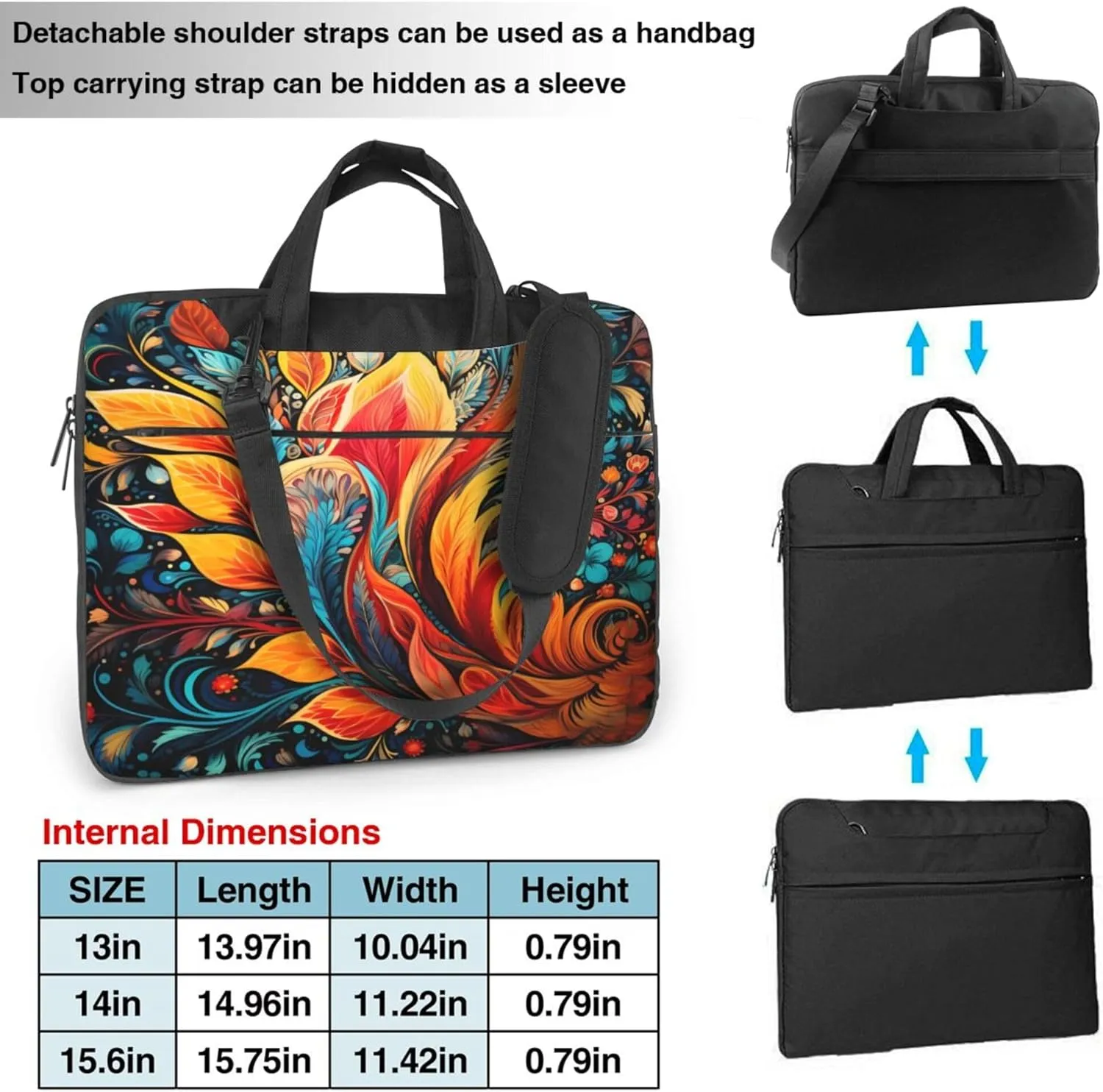 Bohemian Floral Laptop Shoulder Bag for Women, Paisley Flower Laptop Sleeve Case Durable Computer Bag