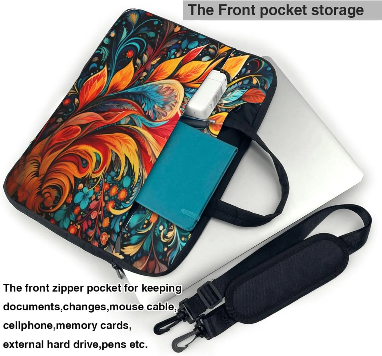 Bohemian Floral Laptop Shoulder Bag for Women, Paisley Flower Laptop Sleeve Case Durable Computer Bag
