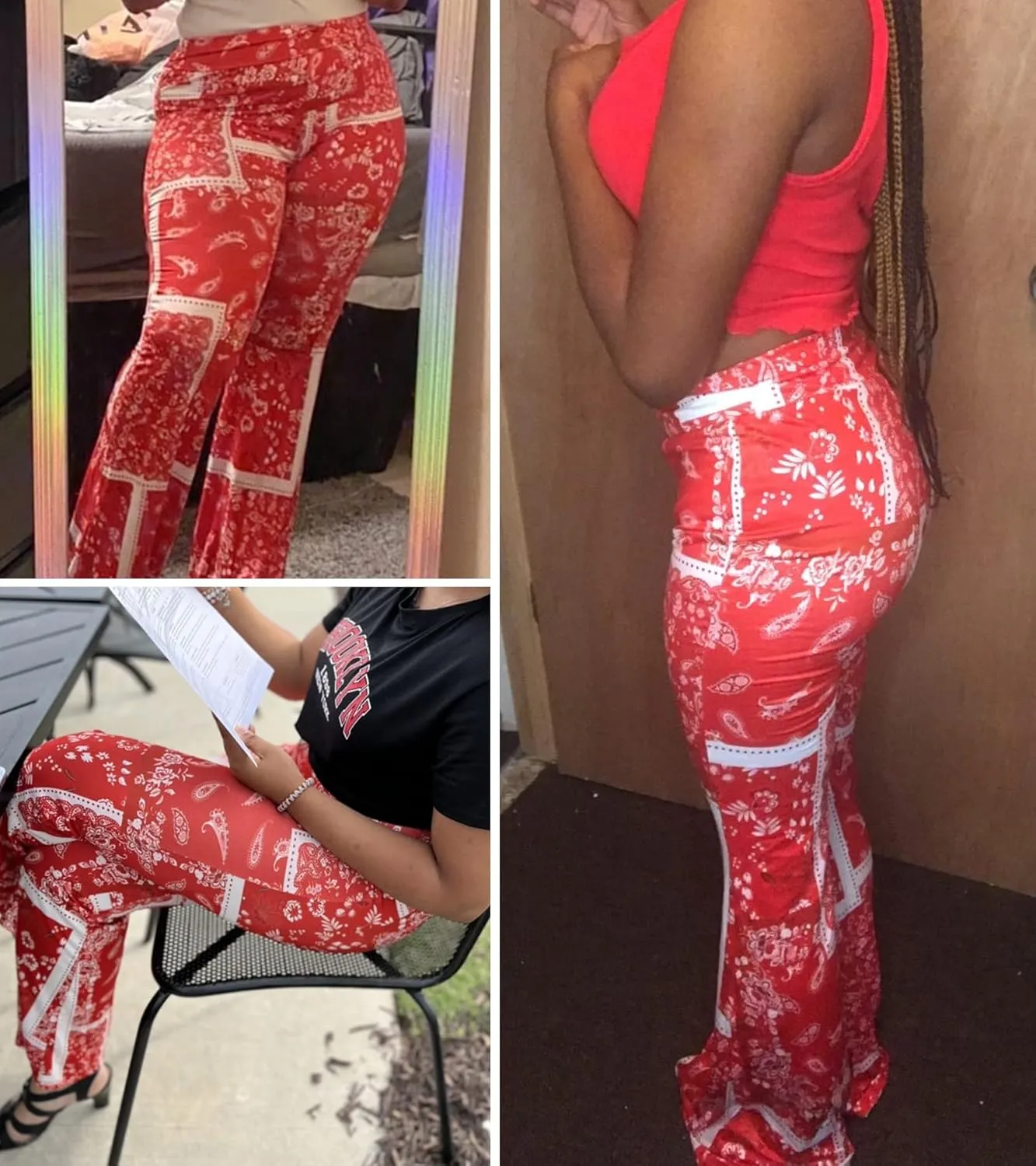 Boho Flare Pants for Women - Rave High Waisted Bell Bottom Retro 70s Disco EDM Floral Wide Leg Legging