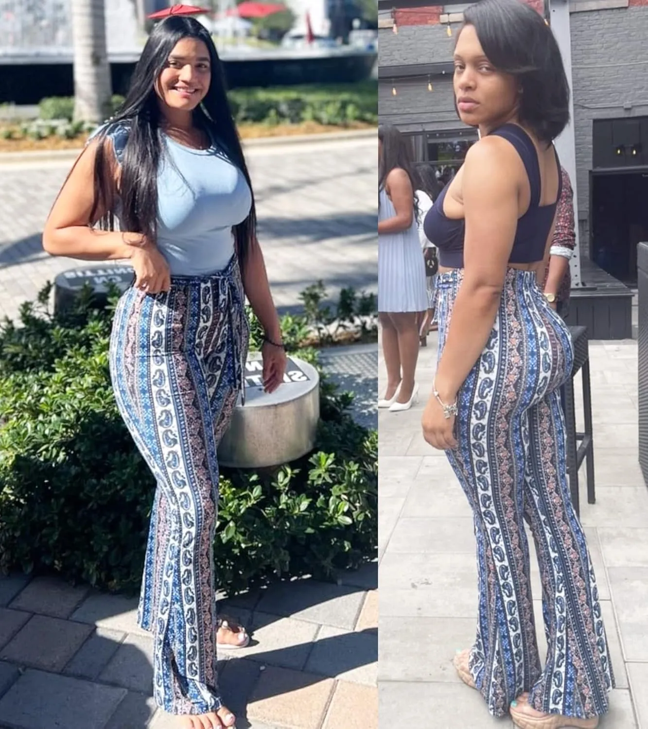 Boho Flare Pants for Women - Rave High Waisted Bell Bottom Retro 70s Disco EDM Floral Wide Leg Legging