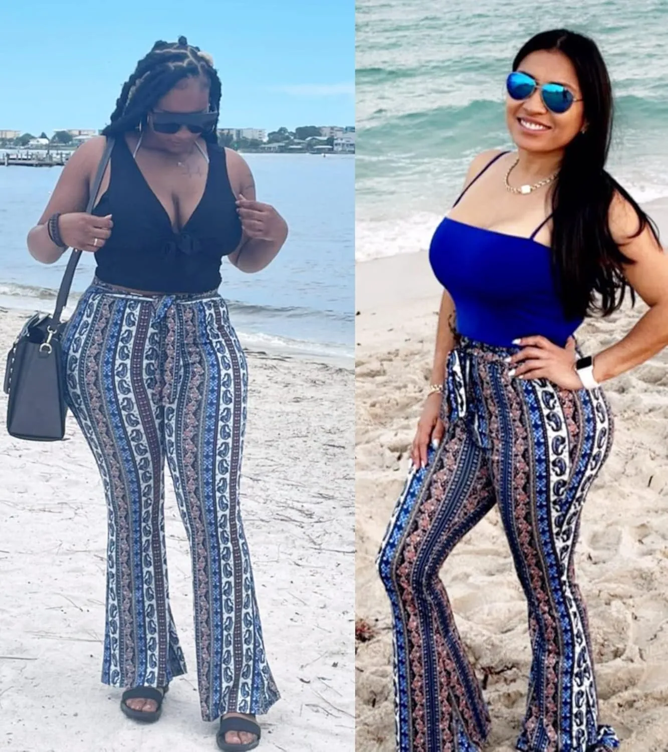 Boho Flare Pants for Women - Rave High Waisted Bell Bottom Retro 70s Disco EDM Floral Wide Leg Legging