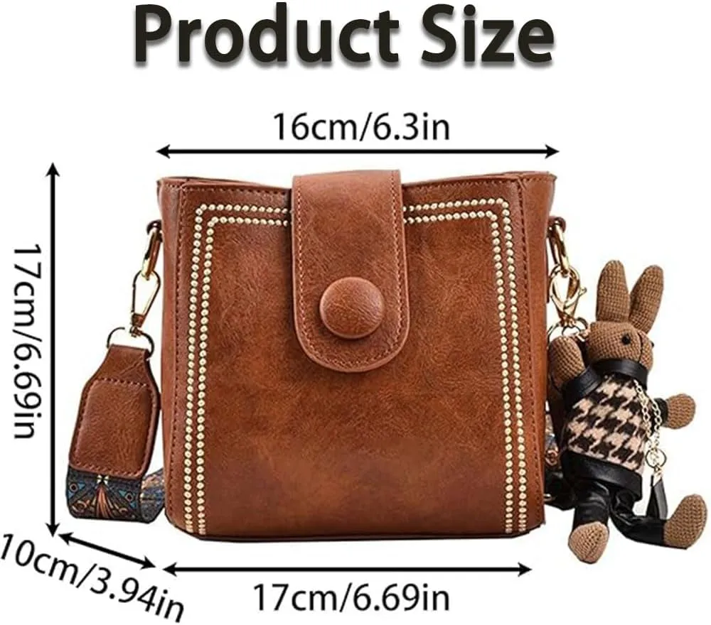 Bootara Bucket Bag, Bootara Women's Vintage Retro Fashion Bunny Charm Bucket Small Bag with Adjustable Wide Shoulder Strap