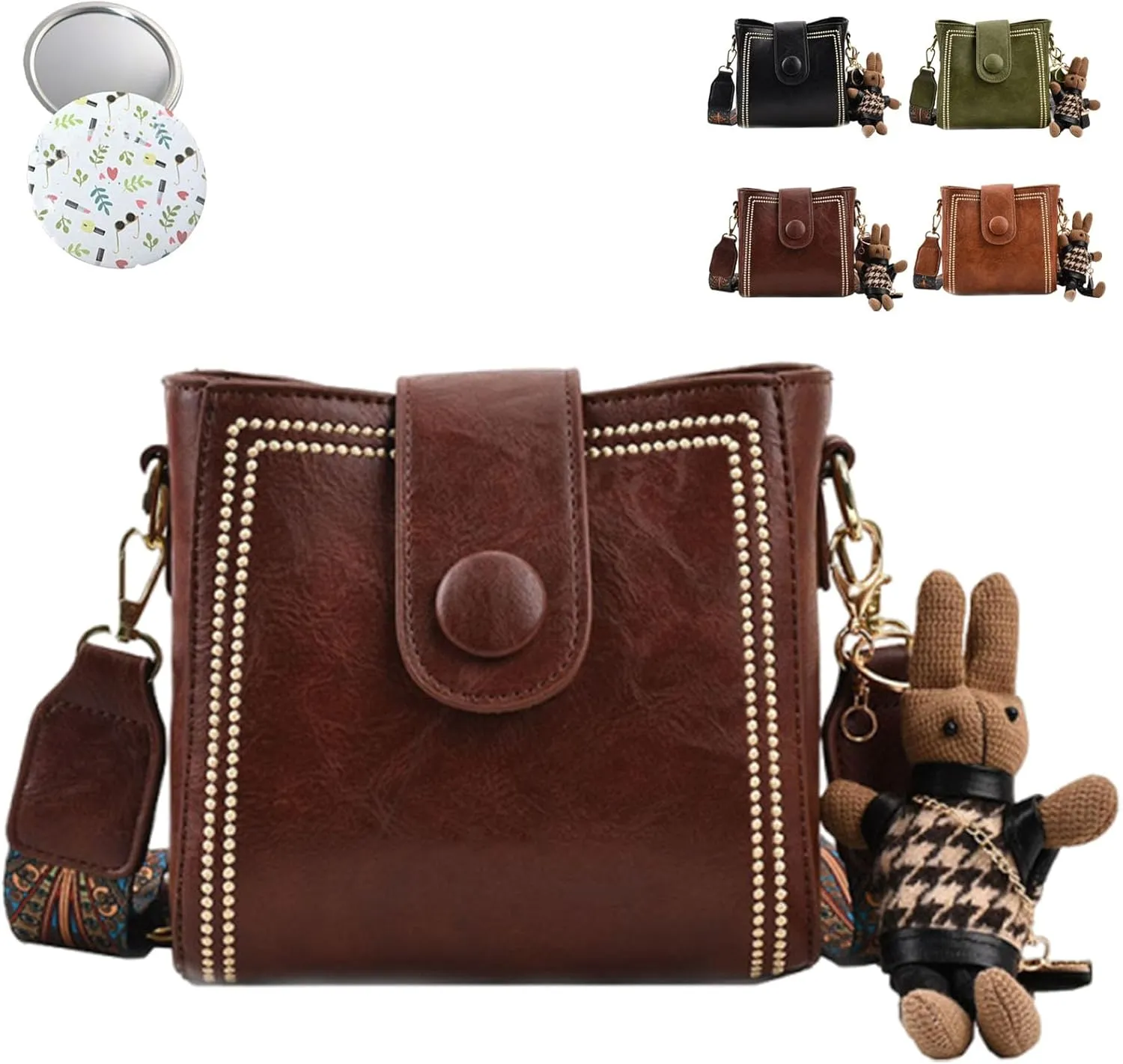 Bootara Bucket Bag, Bootara Women's Vintage Retro Fashion Bunny Charm Bucket Small Bag with Adjustable Wide Shoulder Strap