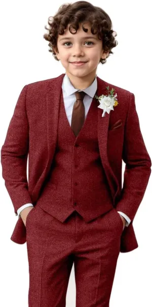 Boy Suit Tweed 3 Pieces Herringbone Slim Fit Formal Stylish Vest Tuxedo Pants Wedding Homecoming Dress wear Set