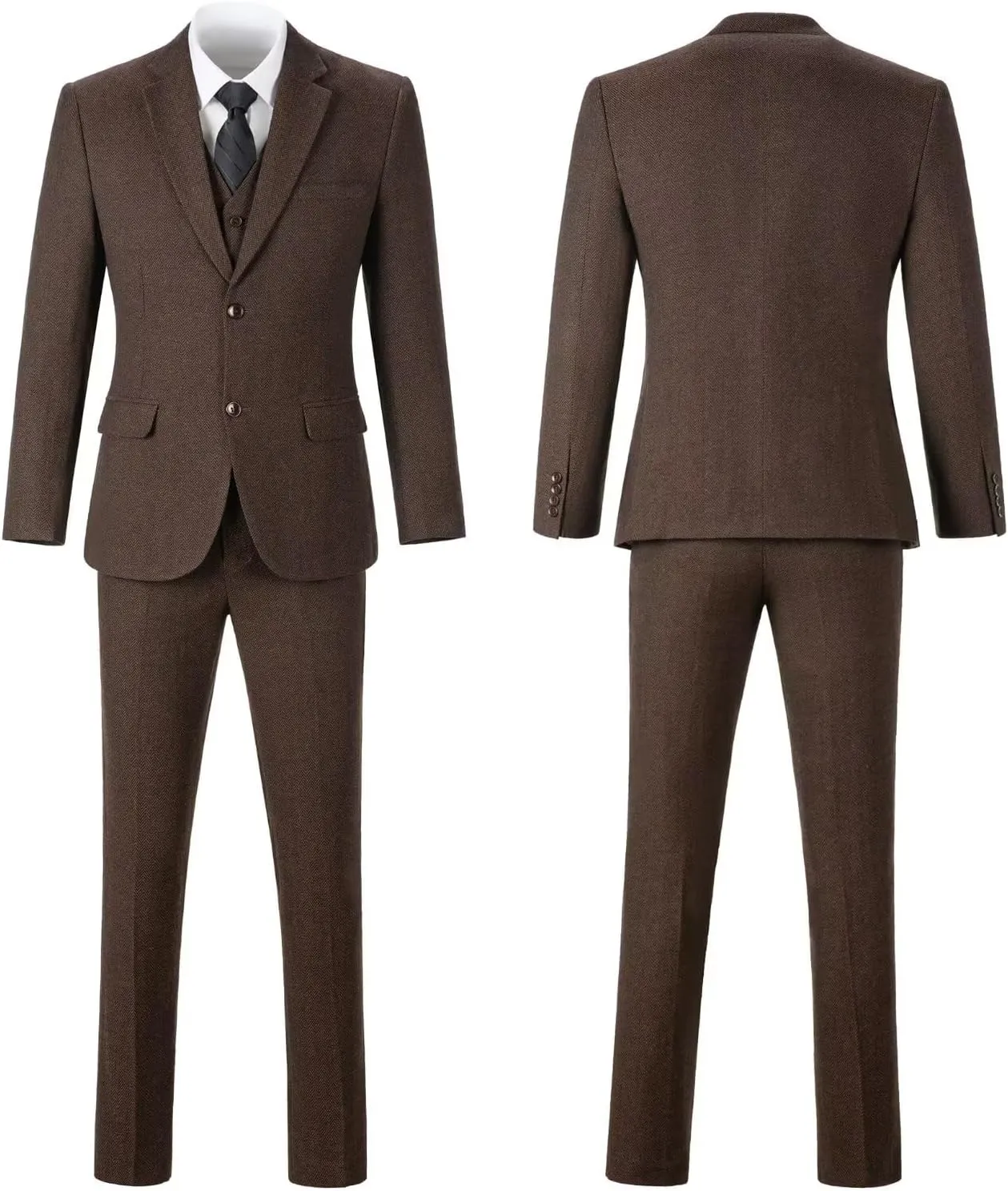 Boy Suit Tweed 3 Pieces Herringbone Slim Fit Formal Stylish Vest Tuxedo Pants Wedding Homecoming Dress wear Set