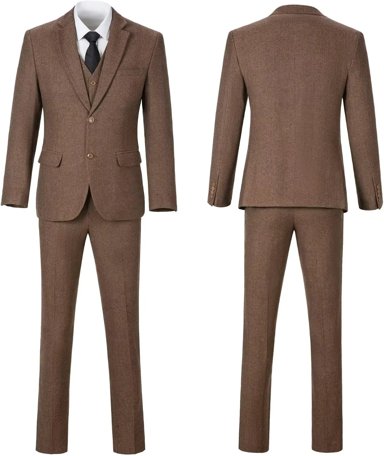 Boy Suit Tweed 3 Pieces Herringbone Slim Fit Formal Stylish Vest Tuxedo Pants Wedding Homecoming Dress wear Set