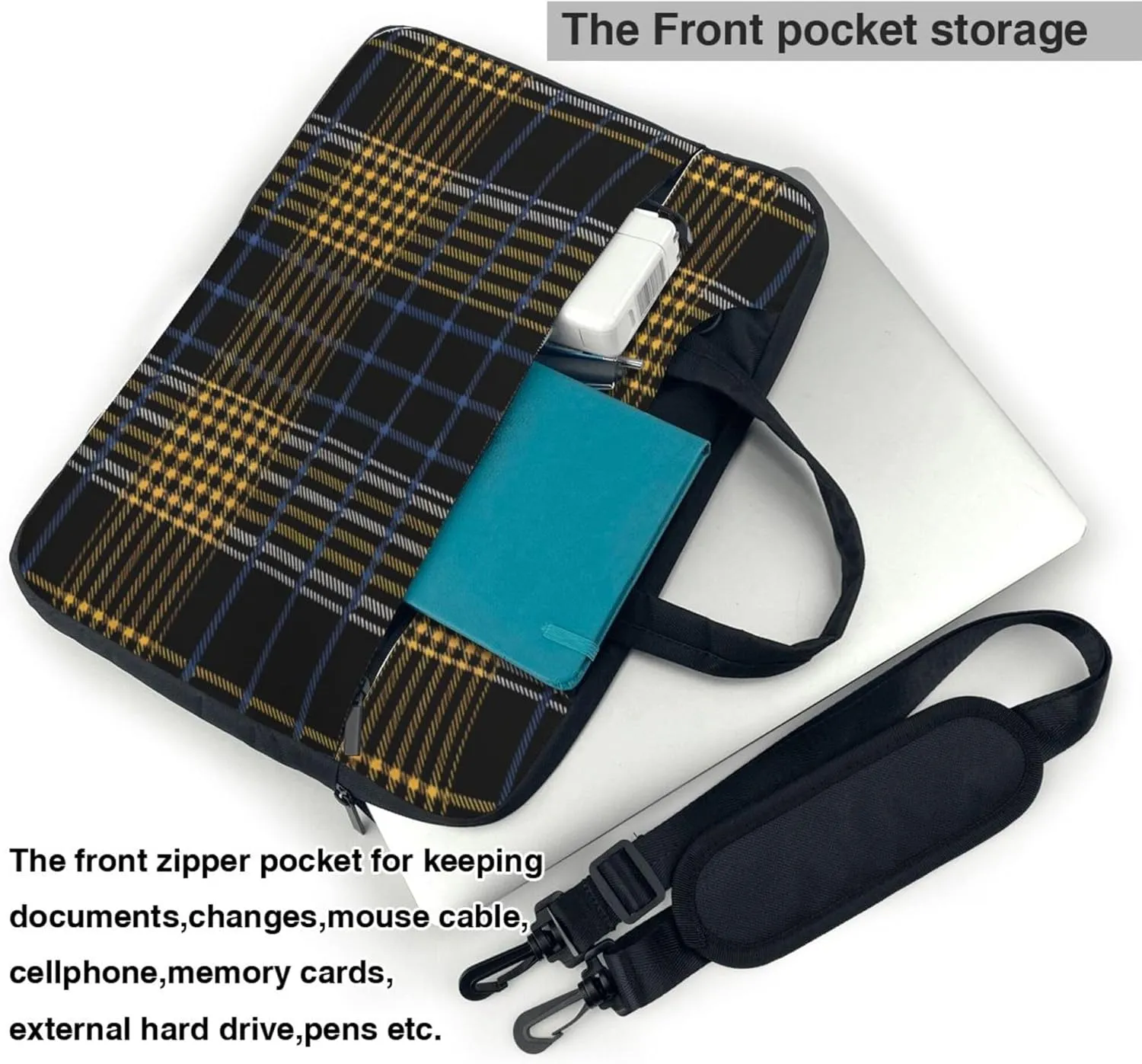 Buffalo Check Plaid Laptop Shoulder Bag for Women, Laptop Sleeve Case Durable Computer Bag