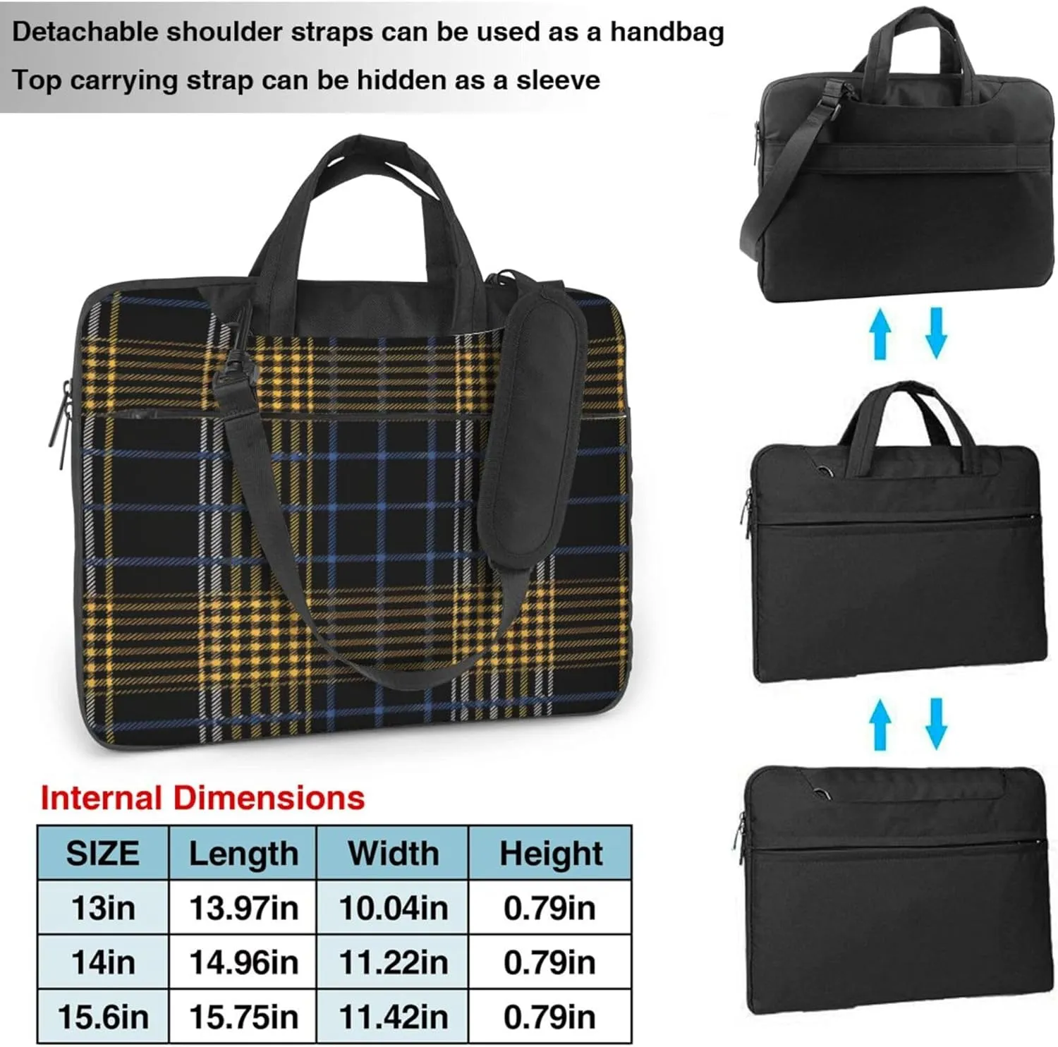 Buffalo Check Plaid Laptop Shoulder Bag for Women, Laptop Sleeve Case Durable Computer Bag