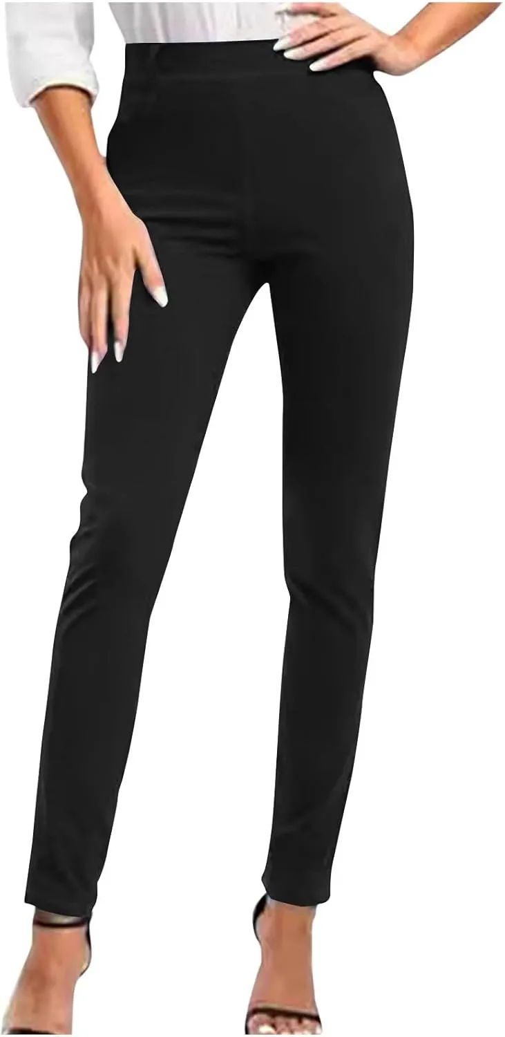 Business Pants for Women 2025 Solid Color Basic Simple Legging with Pocket High Waist Straight Leg Suit Trousers