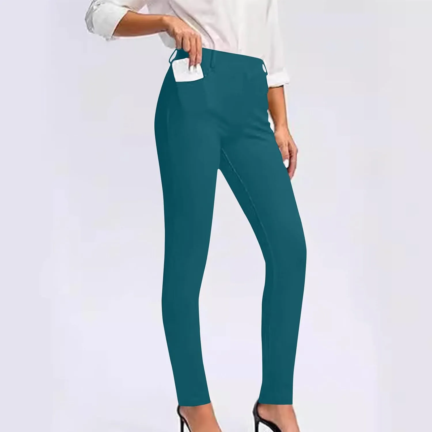 Business Pants for Women 2025 Solid Color Basic Simple Legging with Pocket High Waist Straight Leg Suit Trousers