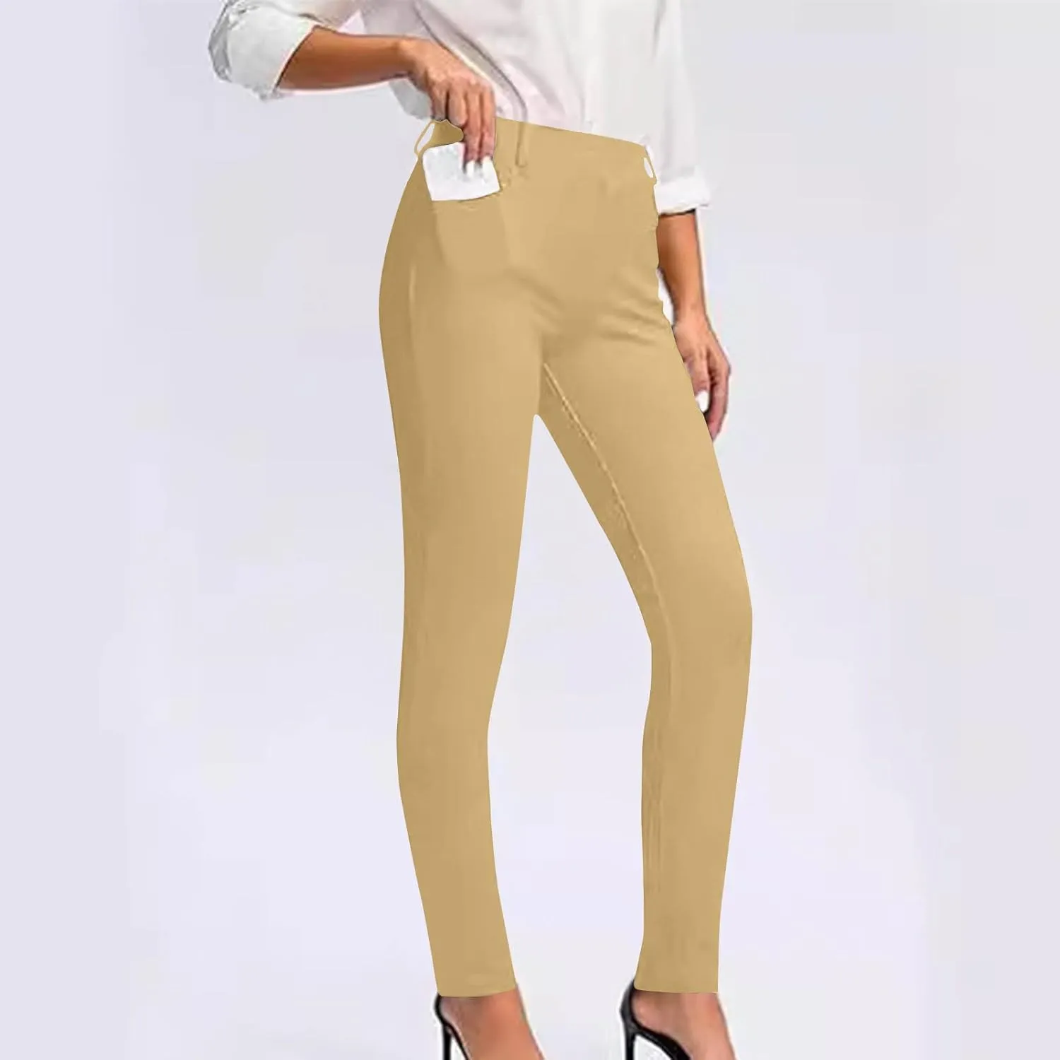 Business Pants for Women 2025 Solid Color Basic Simple Legging with Pocket High Waist Straight Leg Suit Trousers