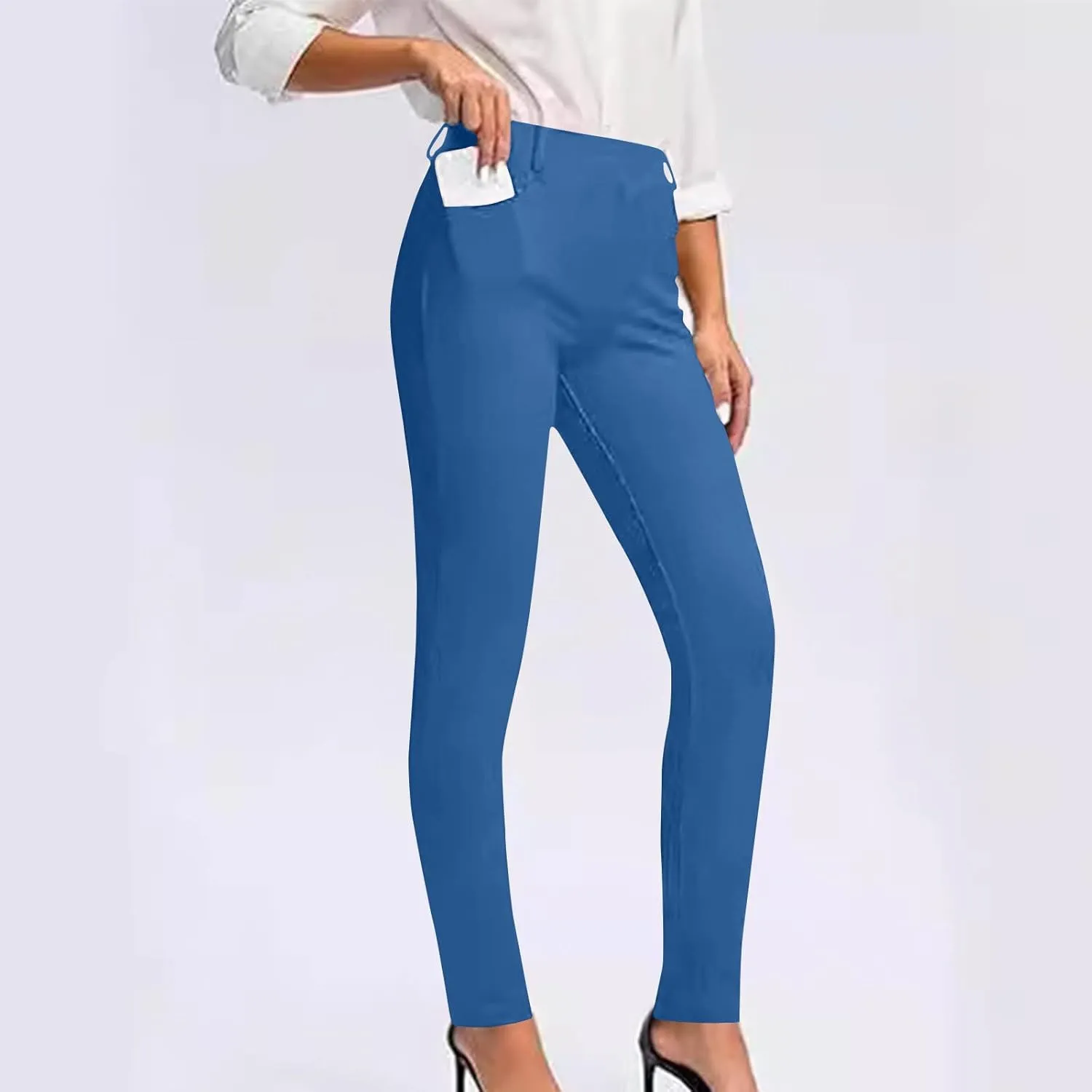 Business Pants for Women 2025 Solid Color Basic Simple Legging with Pocket High Waist Straight Leg Suit Trousers